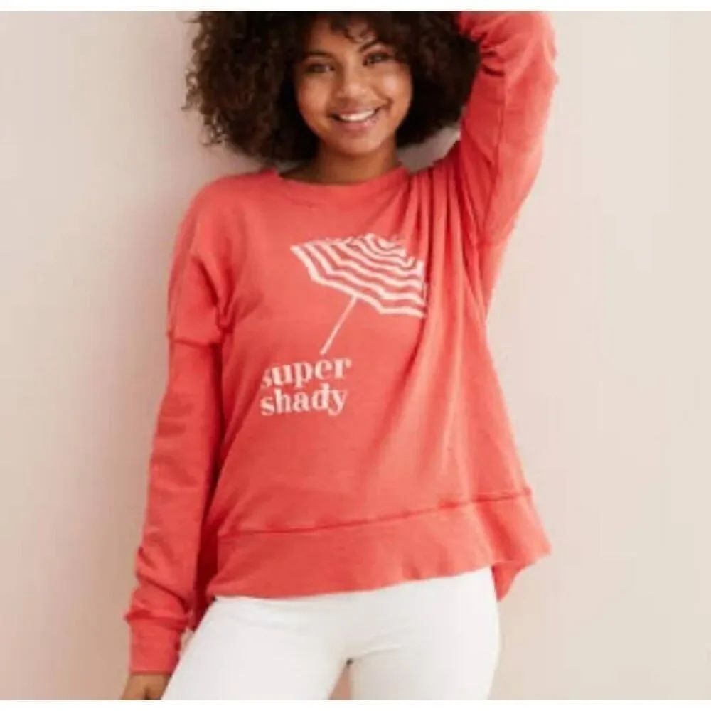 🔹️Aerie Coral "Super Shady" Thermal Knit Long Sleeve Top Small
